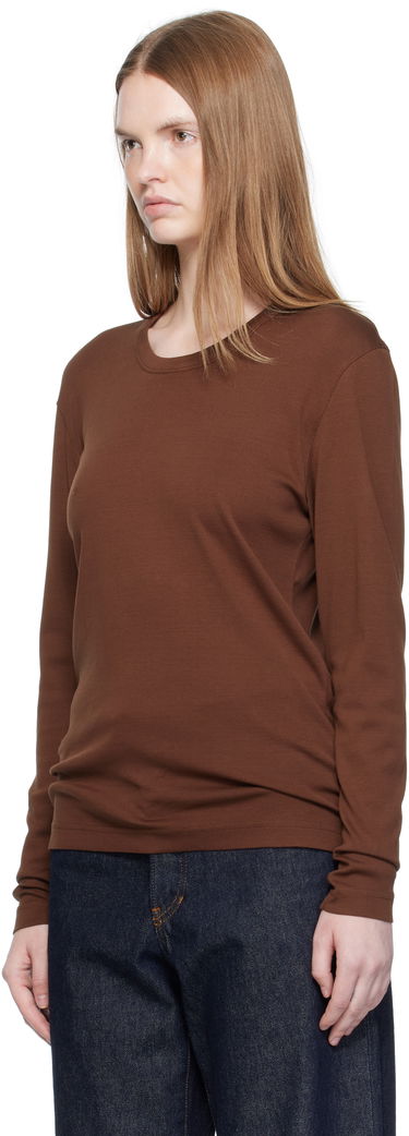 Tričko LEMAIRE Rib Long Sleeve T-shirt Hnedá | TO1441 LJ1016, 3