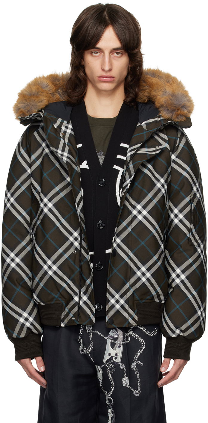 Bomber bunda Burberry Faux-Fur Trim Check Down Bomber Jacket Hnedá | 8091594