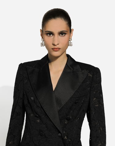 Bunda Dolce & Gabbana Double-breasted Floral Lace Turlington-fit Jacket Čierna | F29TRTHLM7LN0000, 3