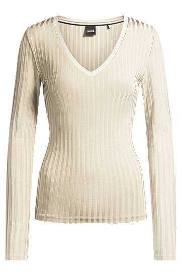 Sveter BOSS BOSS V-Neck Ribbed Jersey Top Béžová | 50532052, 0