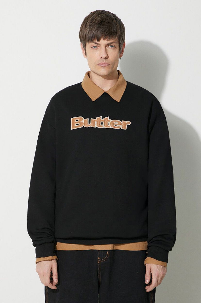 Sveter Butter Goods Crewneck Sweatshirt With Applique Čierna | BGQ423D20904