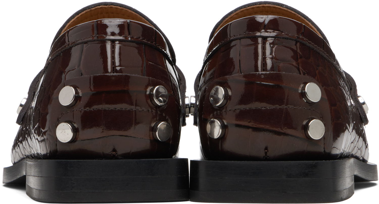 Tenisky a topánky GANNI Patent Croc-Embossed Studded Loafers Hnedá | S3116, 1