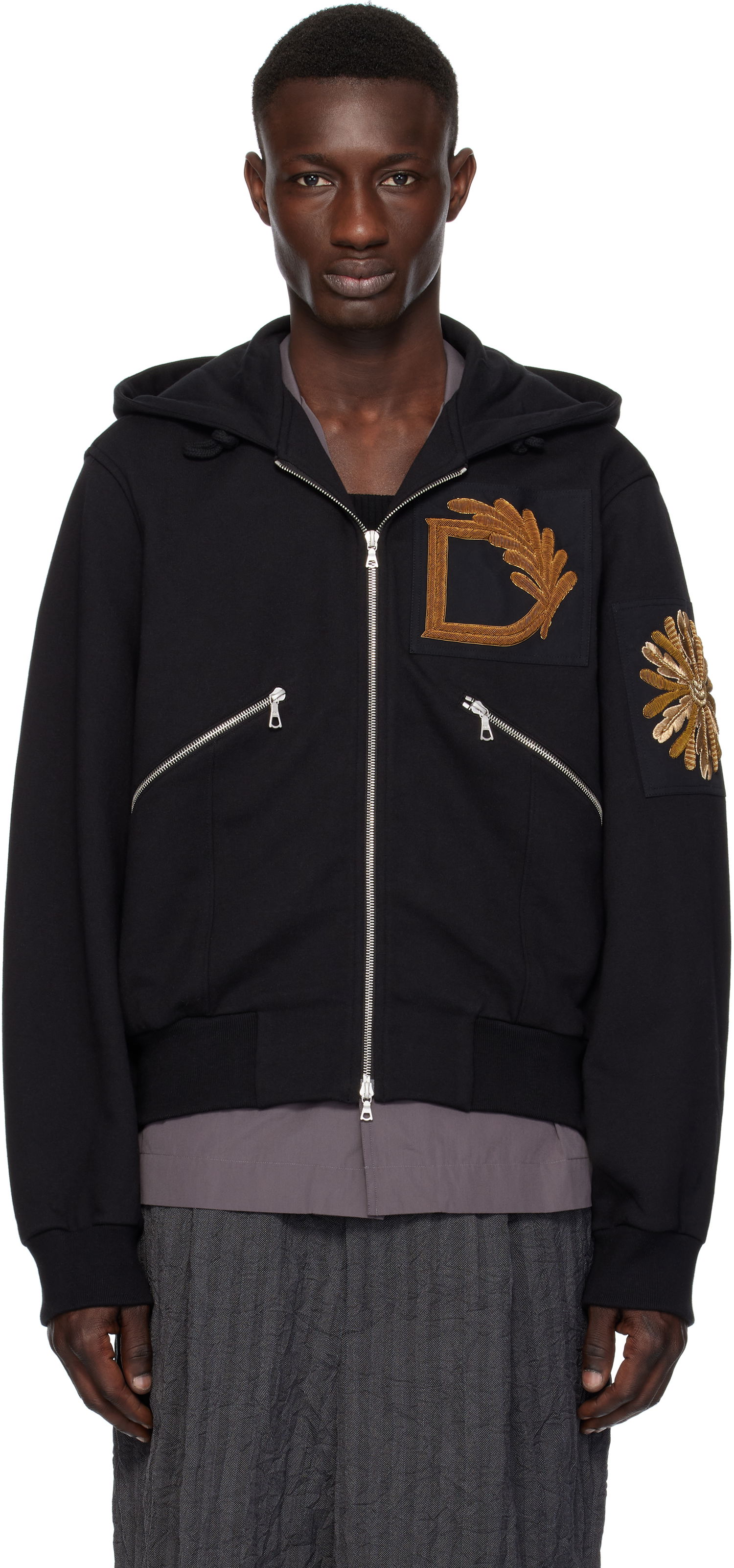 Mikina Dries Van Noten Dries Van Noten Embroidered Zip-Up Hoodie Čierna | 251-021163-1610, 0
