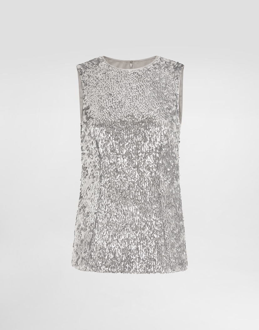 Tielko Dolce & Gabbana Sleeveless Sequin Top Metalická | F7AL1TFLSMCS0998