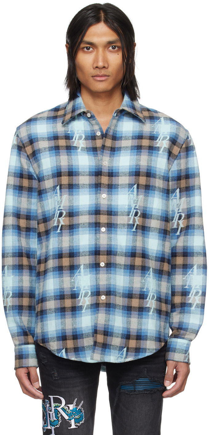 Košeľa AMIRI Staggered Plaid Shirt Modrá | PS24MSL004, 0