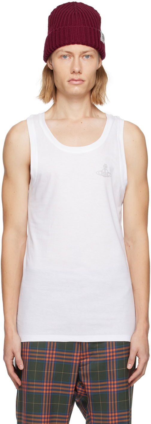 Two-Pack White Graphic Print Tank Top