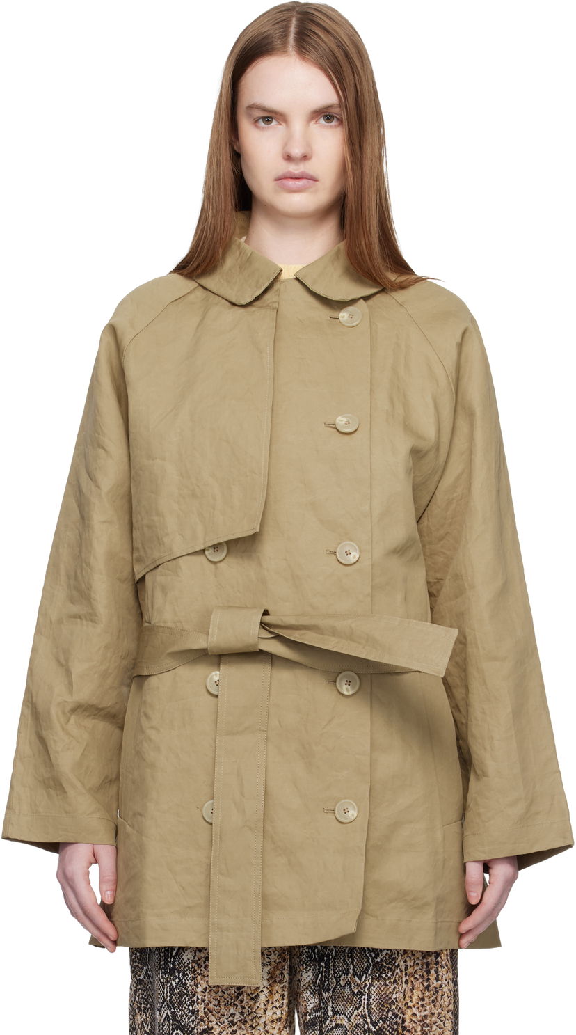 Trenčkot Baserange Clavo Double-Breasted Trench Coat with Self-Tie Belt Béžová | OUCC-OC-AU25