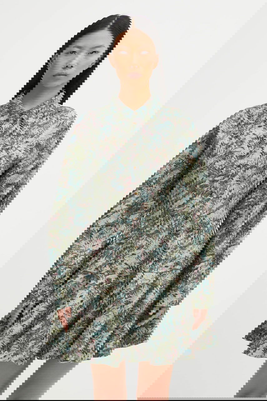 Šaty GANNI Printed Stretch Cotton Buttoned Mini Dress Rôznofarebný | W1096, 0