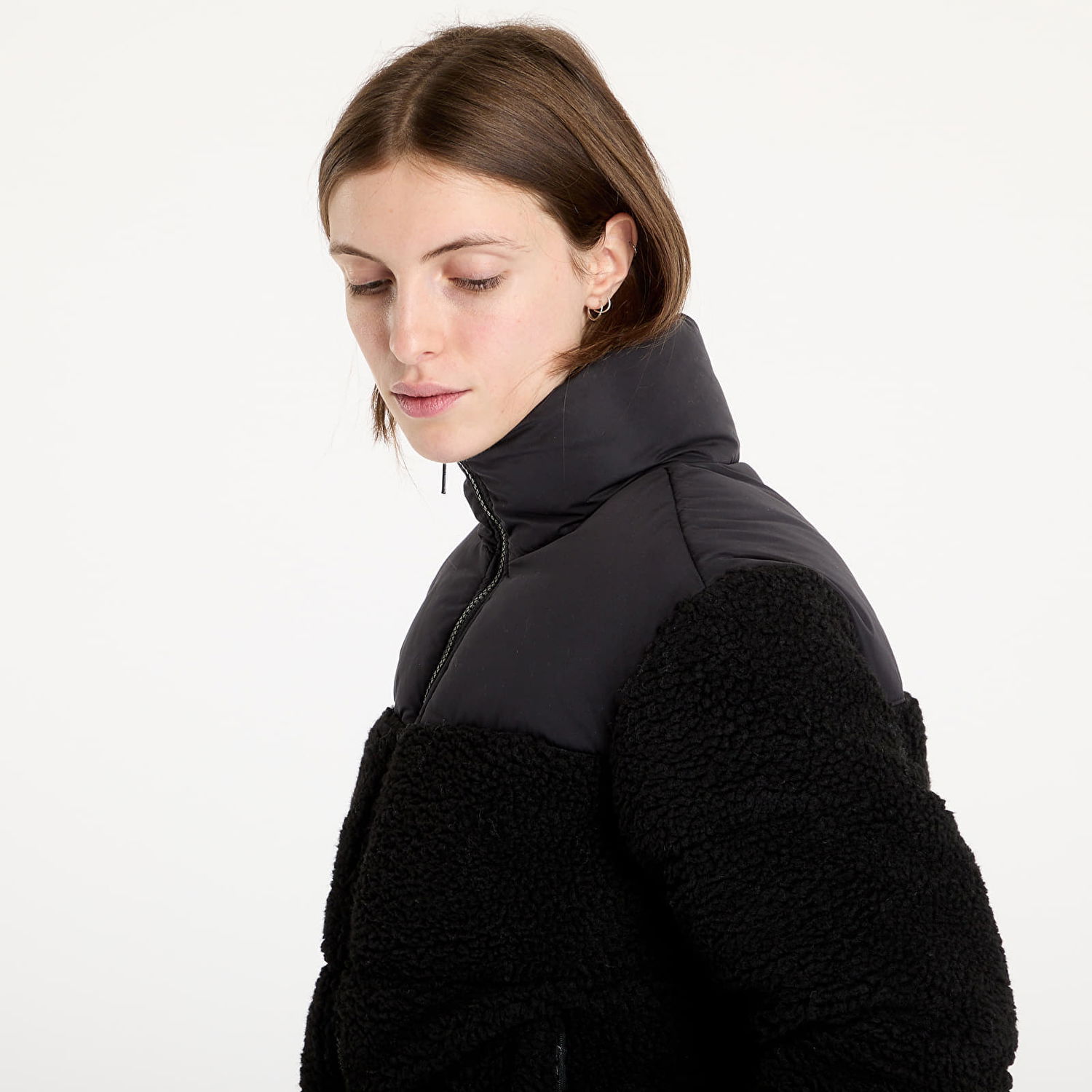 Prešívaná bunda Urban Classics Ladies Short Sherpa Mix Puffer Jacket Čierna | TB6147-00825, 1