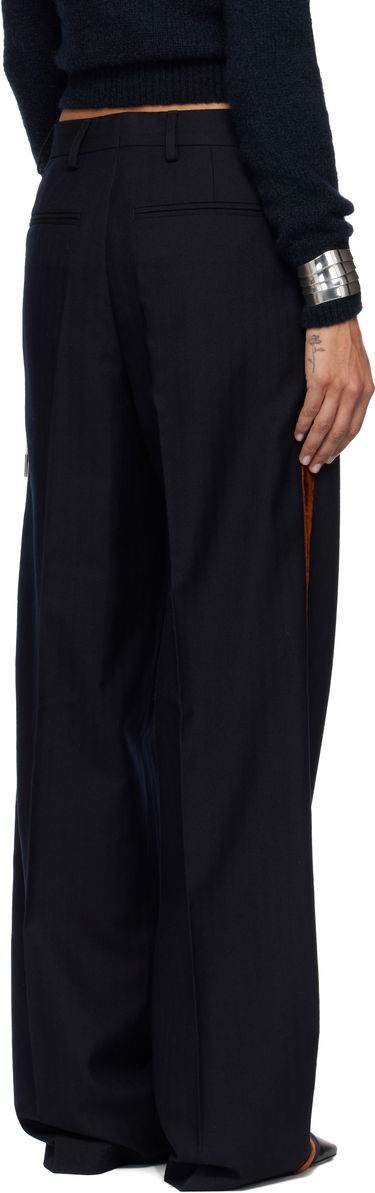 Nohavice Dries Van Noten Dries Van Noten Embellished Tuxedo Trousers with Velvet Side Stripe and Lace-Up Detail Navy | 252-010960-2193, 2