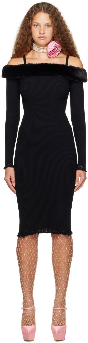 Šaty Blumarine Blumarine Faux-Fur Trim Midi Dress Čierna | A322A384B, 0