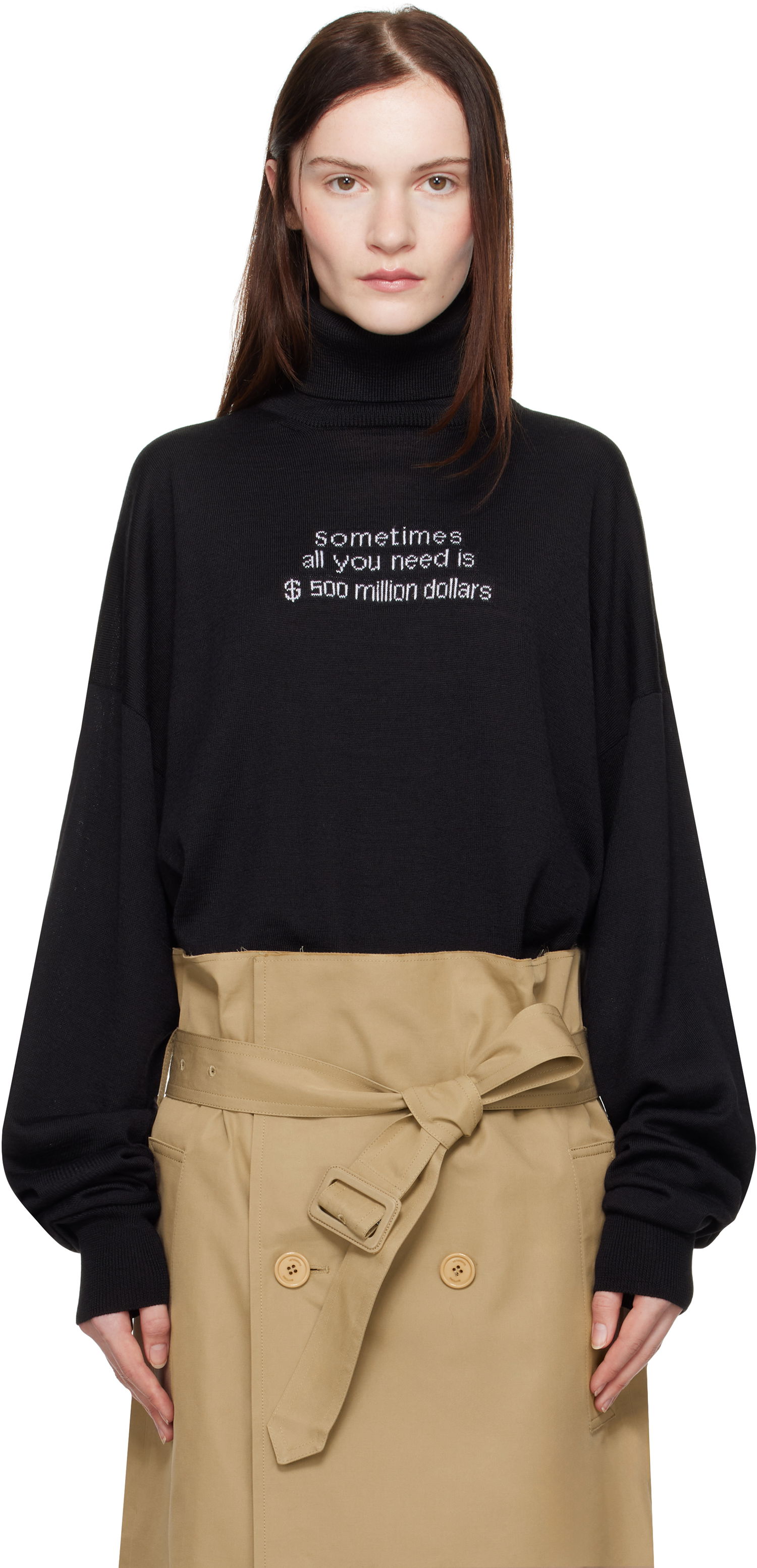 Sveter VETEMENTS VETEMENTS '500 Million Dollars' Turtleneck Sweater Čierna | UA66KN180B, 0