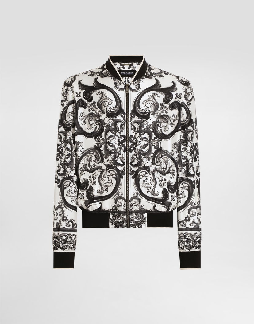 Bomber bunda Dolce & Gabbana Dolce & Gabbana Majolica-Print Twill Bomber Jacket Biela | G9BLZTHI1S6HX5DQ