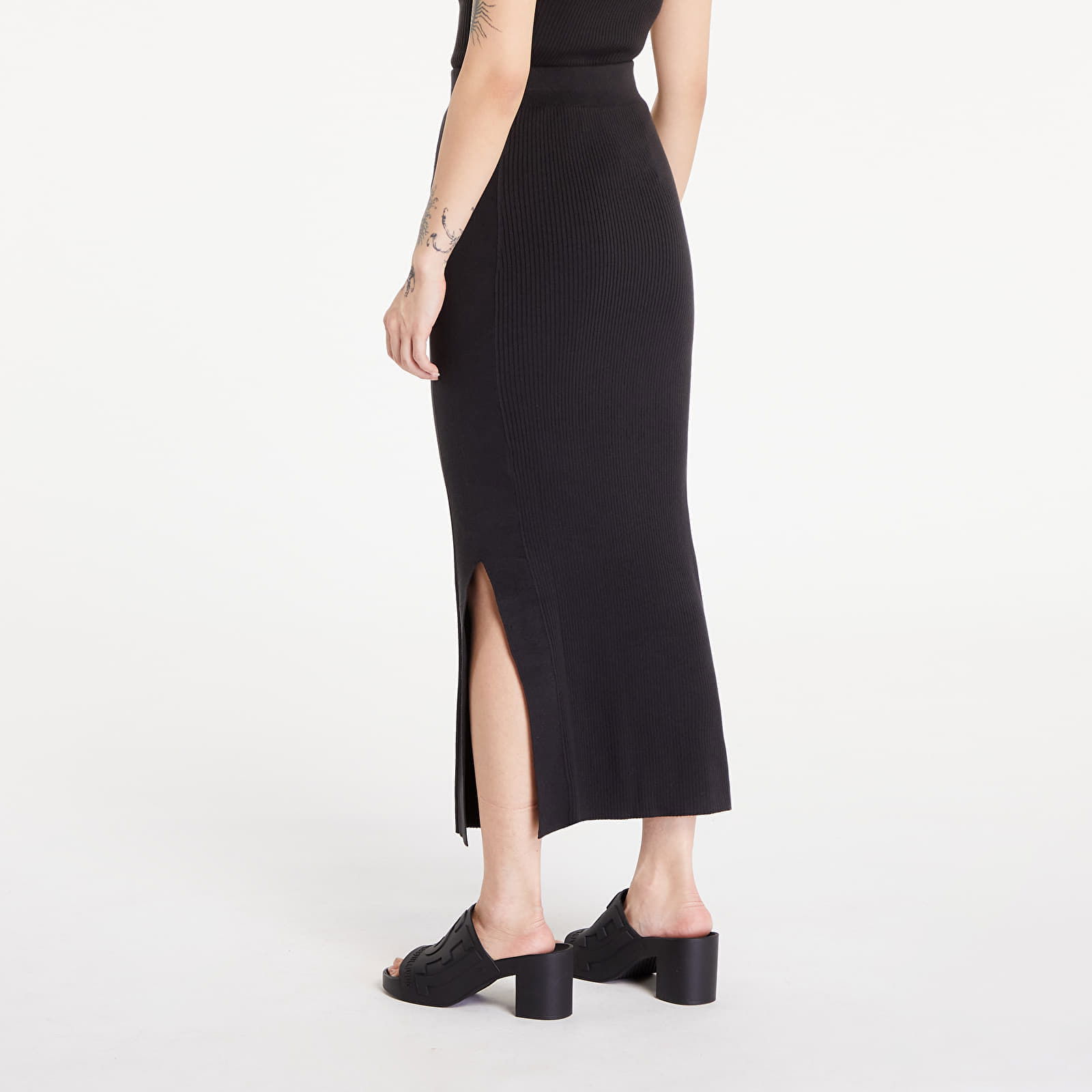 Soft Ribbed Lyocell Maxi Skirt Black