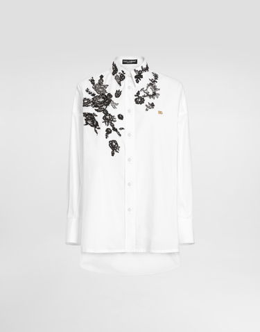 Košeľa Dolce & Gabbana Dolce & Gabbana Oversize Cotton Poplin Shirt with Lace Appliqués Biela | F5T39TGDB8OW0800, 0