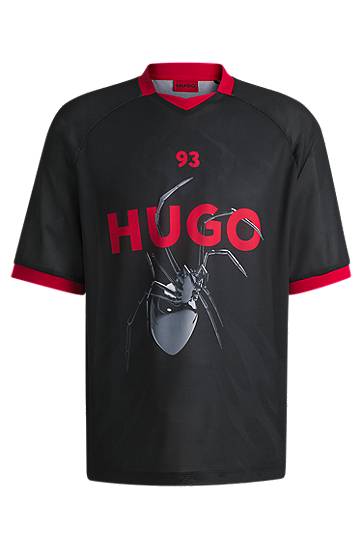 Tričko BOSS HUGO Relaxed-Fit Football T-Shirt with Spider Print Čierna | 50531299, 0