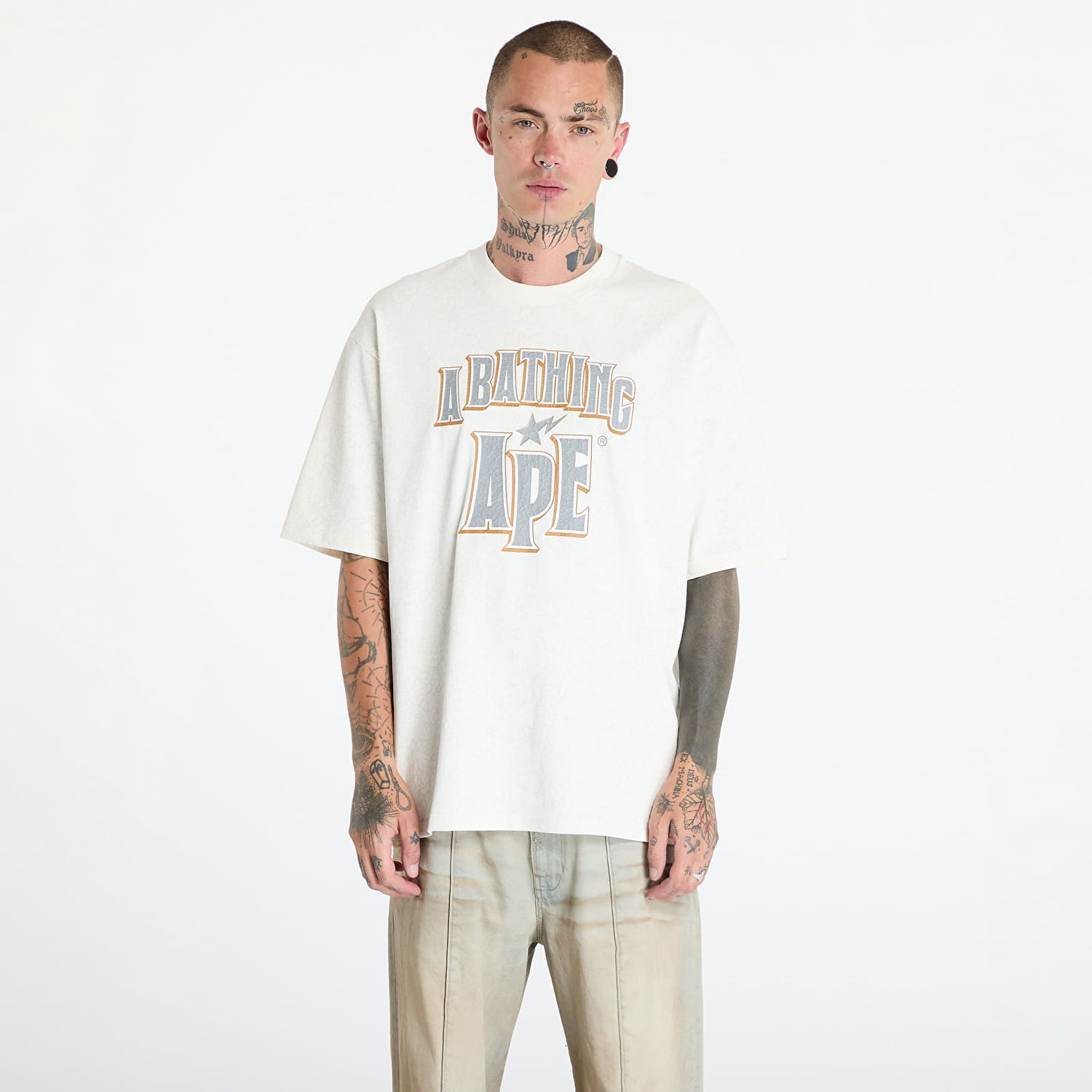Tričko BAPE A BATHING APE Crack Print Pattern Logo Relaxed Fit Tee White Biela | 001CSK801306M WHT, 0