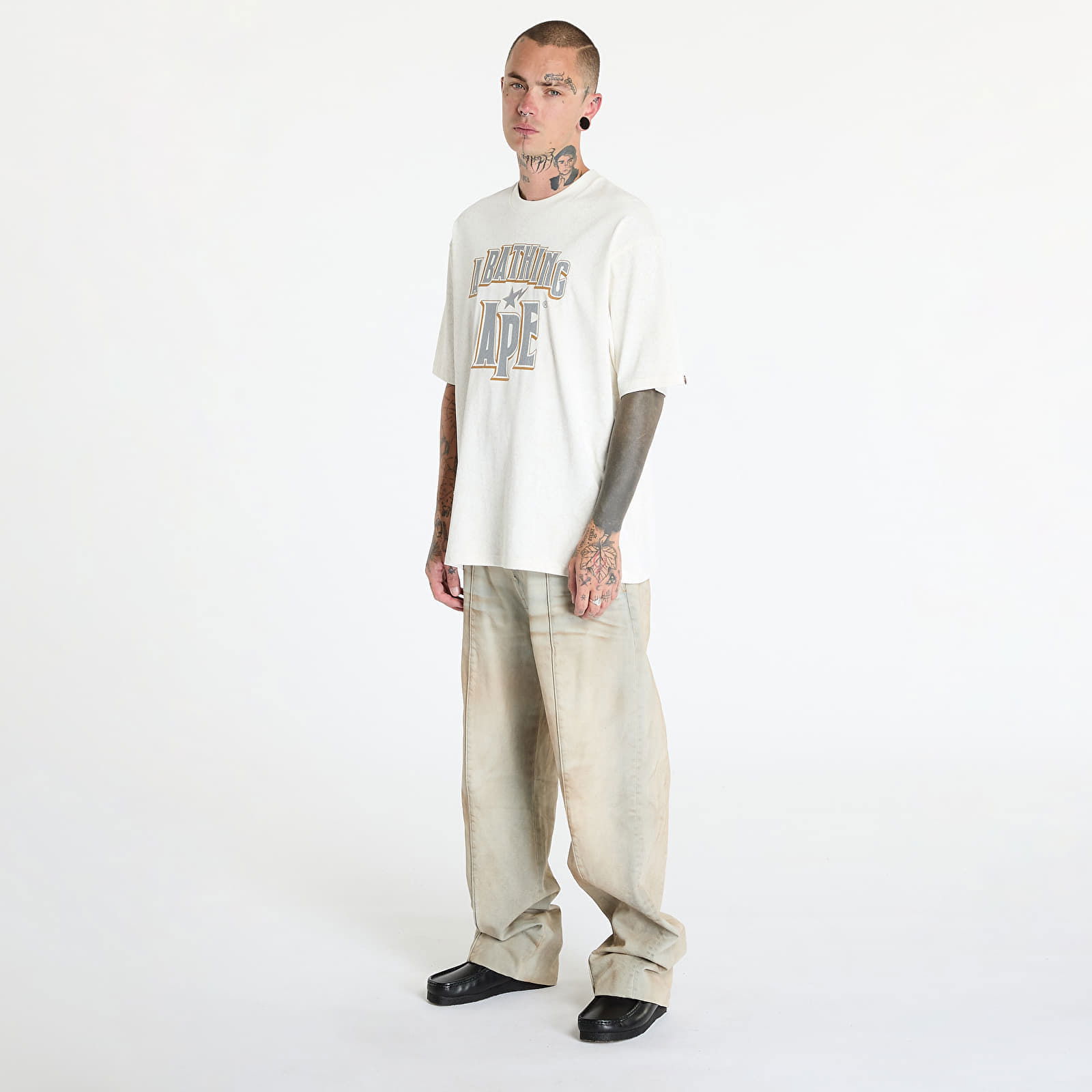 A BATHING APE Crack Print Pattern Logo Relaxed Fit Tee White