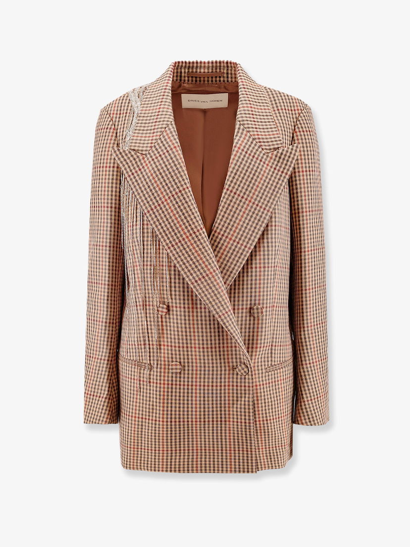 Bunda Dries Van Noten Double Breasted Embellished Blazer Hnedá | 2420104219048701