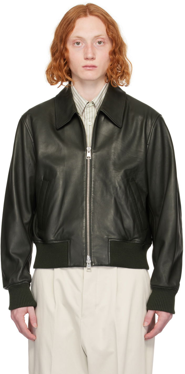 Bunda AMI Paris Zipped Leather Jacket Zelené | UJK028.LH0029, 0
