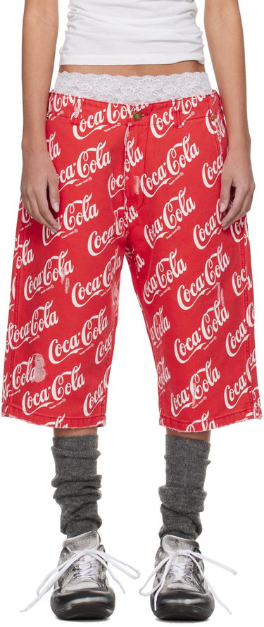 Šortky ERL Coca-Cola Printed Distressed Lace-Trim Culotte Shorts Červená | ERL08P003, 0