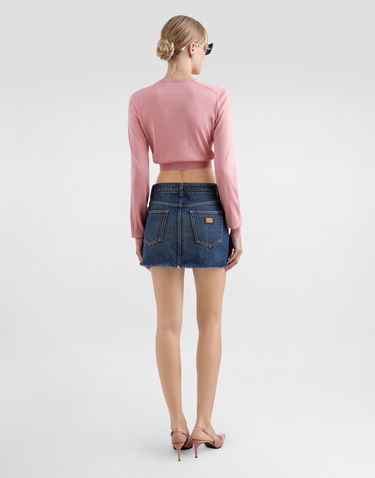 Sveter Dolce & Gabbana Lace-trim V-neck Cropped Silk Cardigan Ružová | FXV84TJBSLJF0473, 2