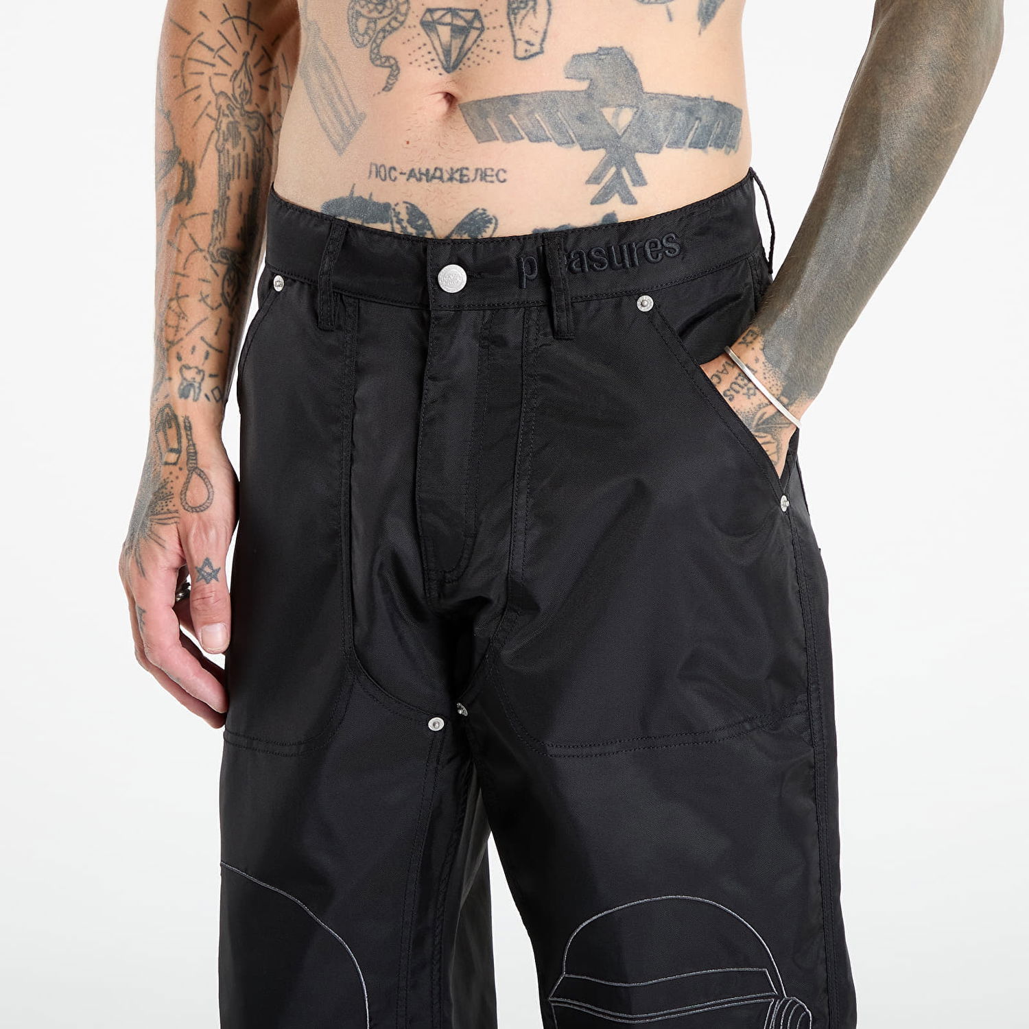 Nohavice Pleasures PLEASURES Daft Club Helmets Nylon Work Pants Čierna | P25DP009-BLACK, 1