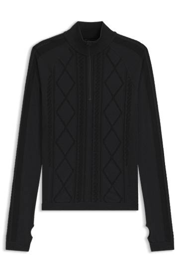 Sveter BOSS Ski zip-neck base-layer top with diamond pattern knit and thumbholes Čierna | 50544394