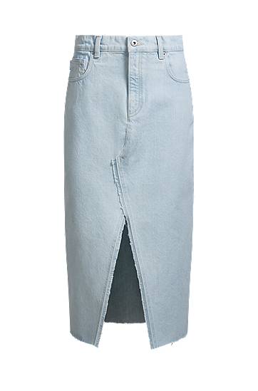 Sukňa BOSS Denim Midi Skirt with Frayed Hem Modrá | 50534746