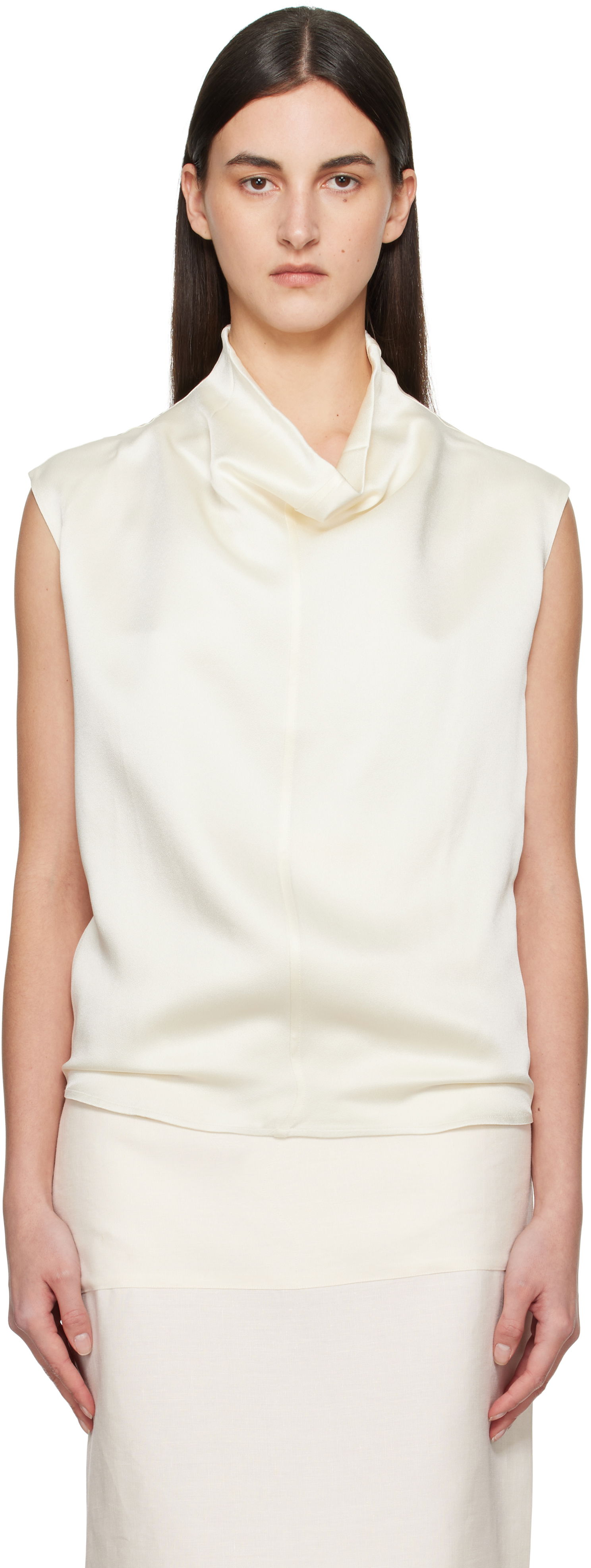 Tielko TOTEME TOTEME Sleeveless Funnel Neck Blouse Biela | 251-WRT0460-FB0344, 0