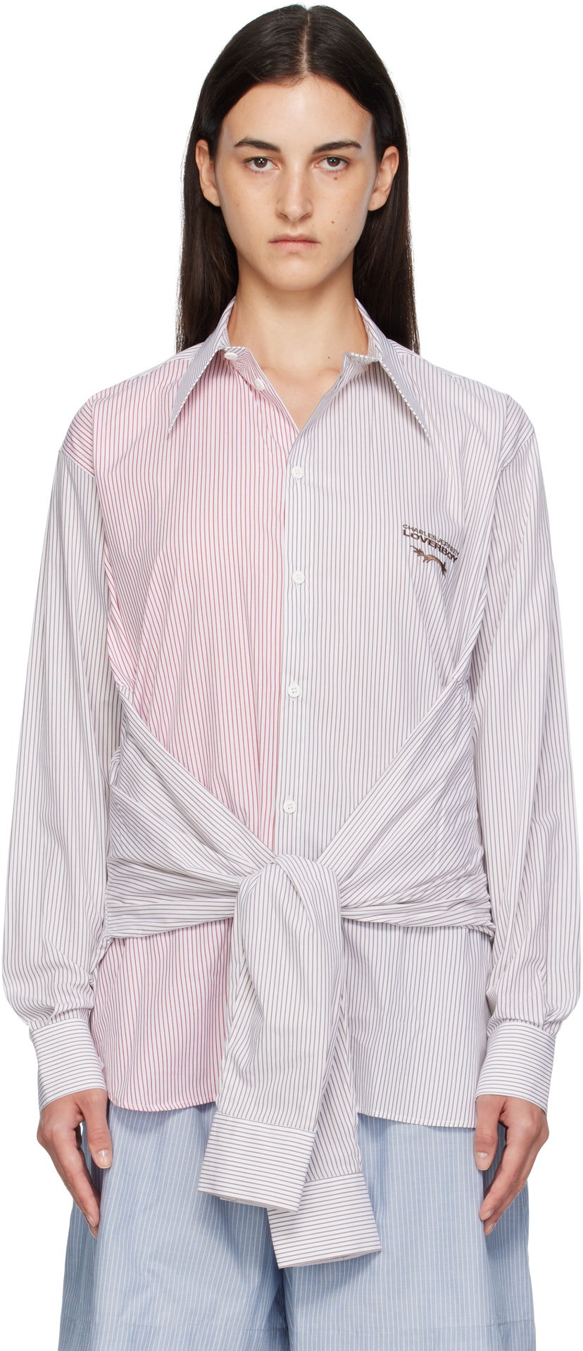 Košeľa Charles Jeffrey Loverboy Charles Jeffrey LOVERBOY Long Sleeve Striped Split-Panel Tie-Front Button-Up Shirt Rôznofarebný | 52070402