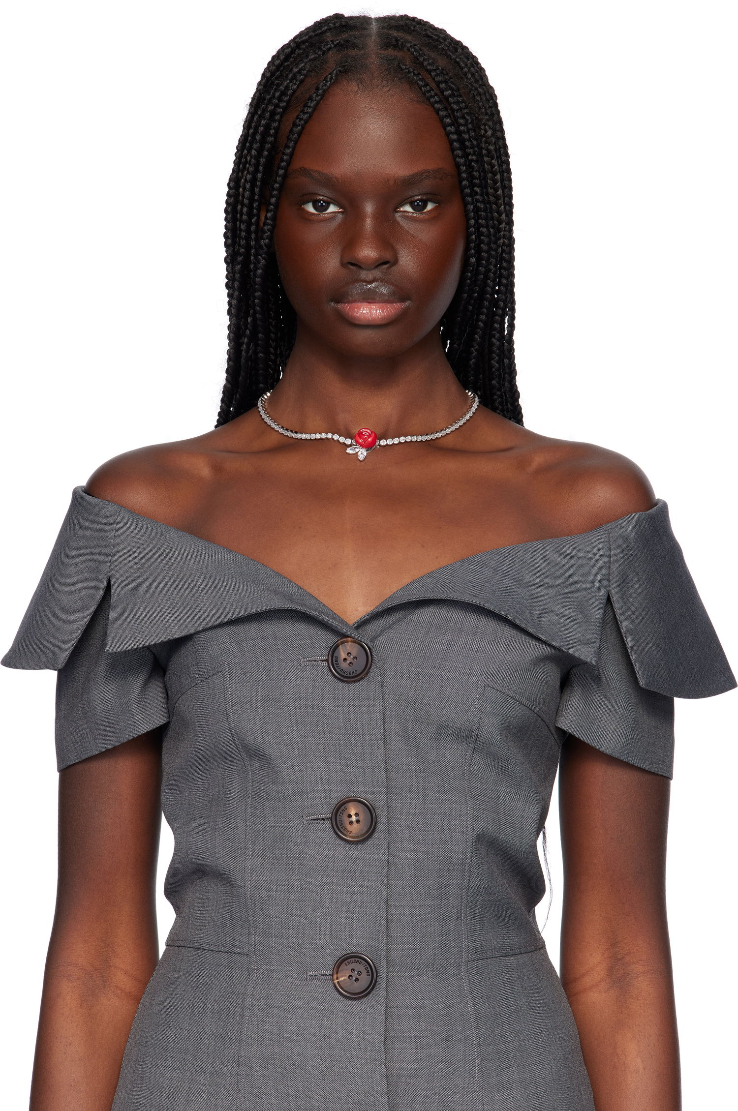 Náhrdelník SHUSHU/TONG YVMIN Edition Ceramic Rose and Crystal Choker Necklace Červená | 25649RED00NN, 1