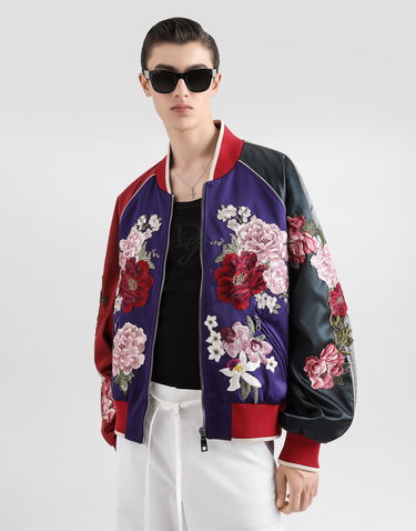 Bomber bunda Dolce & Gabbana Dolce & Gabbana Satin Floral Embroidered Bomber Jacket Fialová | G9ZA9ZGJ063S9000, 3