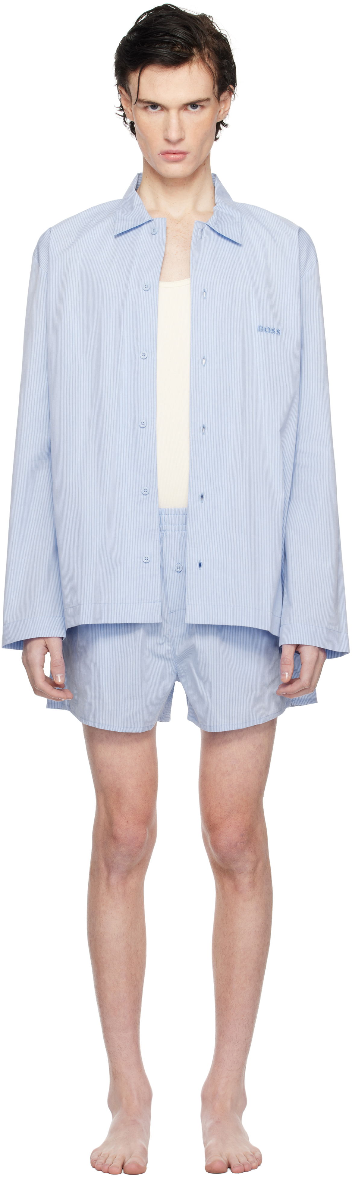 Pyžamo BOSS Pinstripe Pajama Set Modrá | 50535776, 0