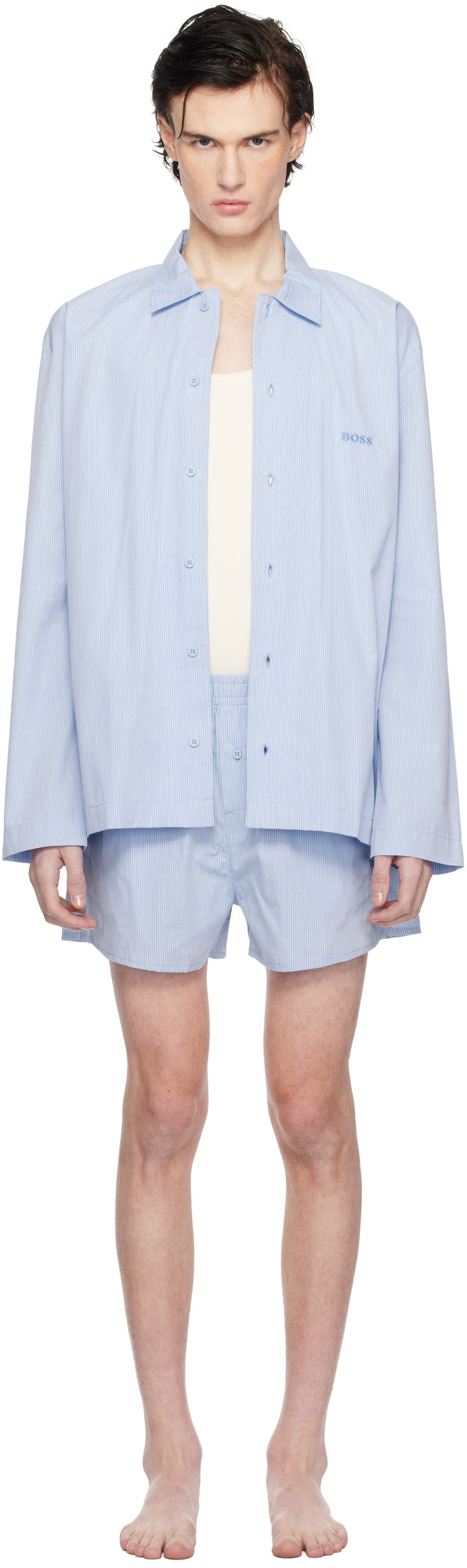 Pyžamo BOSS Pinstripe Pajama Set Modrá | 50535776