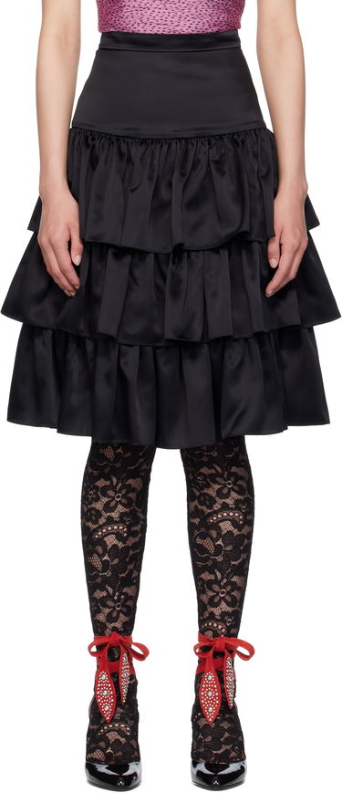 Sukňa Valentino Satin Tiered Ruffle Midi Skirt Čierna | 6B0RADB092G, 0