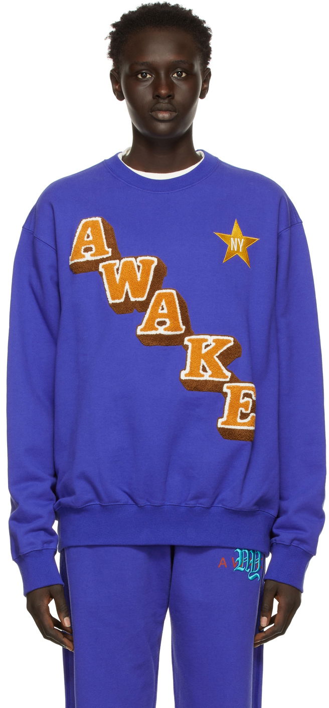 Mikina Awake NY Stacked Logo Crewneck Sweatshirt Modrá | AWK-FW21-CN001