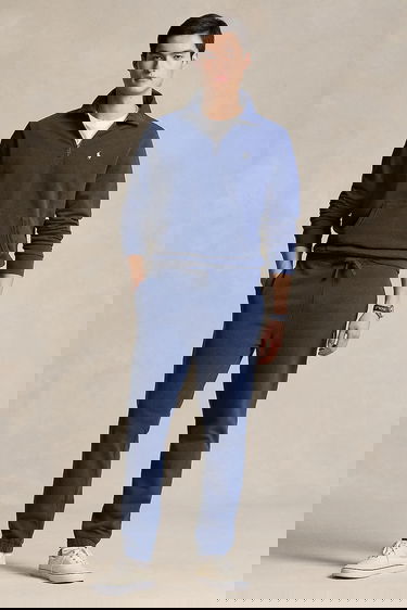 Mikina Polo by Ralph Lauren Smooth Cotton Quarter-Zip Sweatshirt with Kangaroo Pocket Navy | 710934601, 2