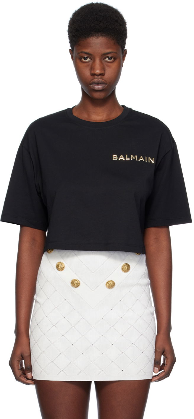 Tričko Balmain Cropped T-Shirt Čierna | CF1EE020BC61