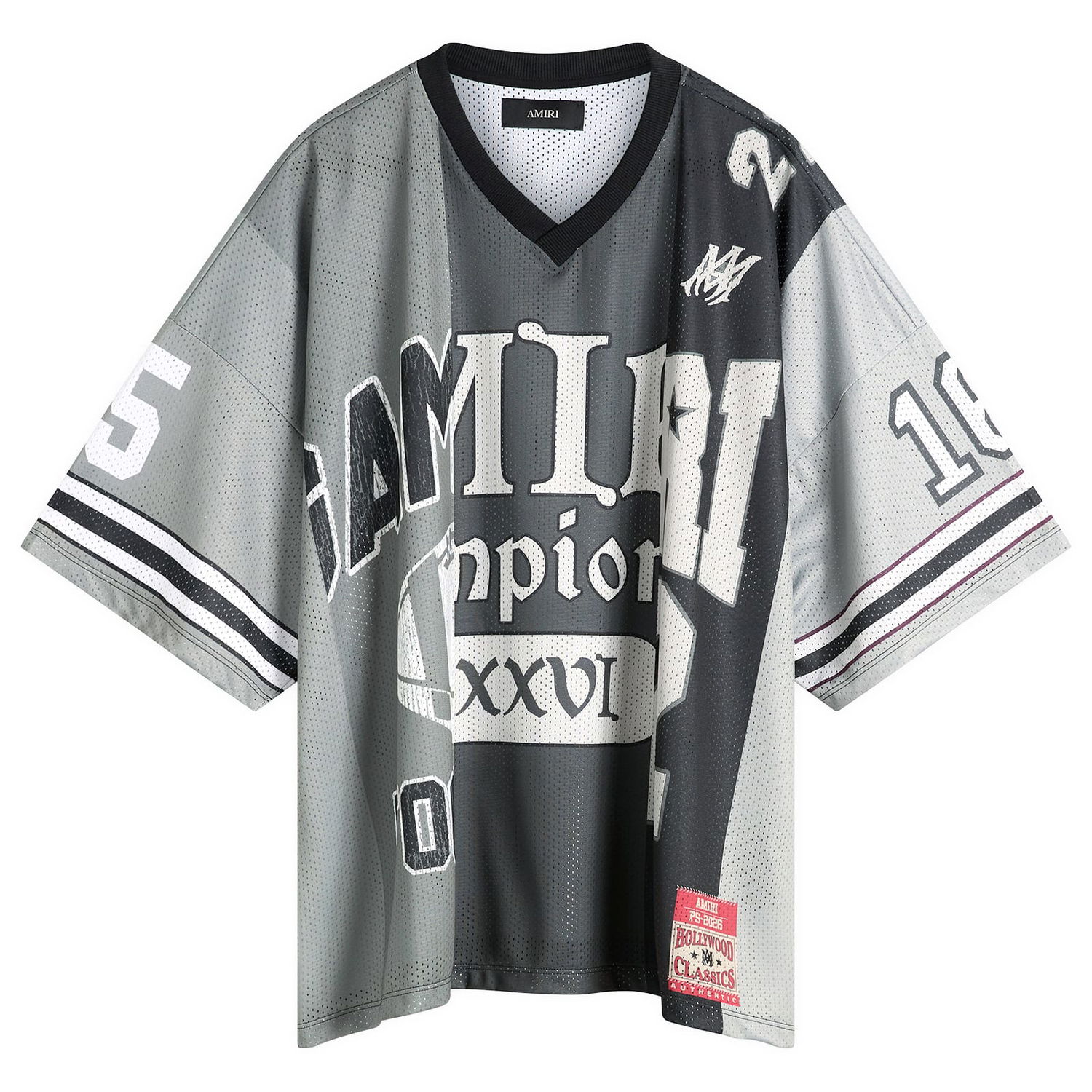Dres AMIRI Spliced Oversized V-Neck Mesh Jersey with Champion XXVI Graphic Rôznofarebný | AMTOJR1011-001, 0