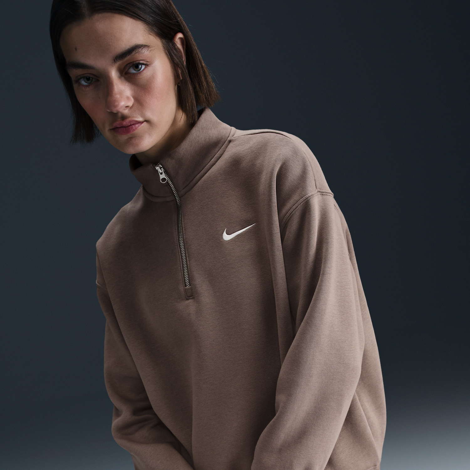 Mikina Nike Sportswear Phoenix Fleece Quarter-Zip Sweatshirt Hnedá | HJ0931-233, 1