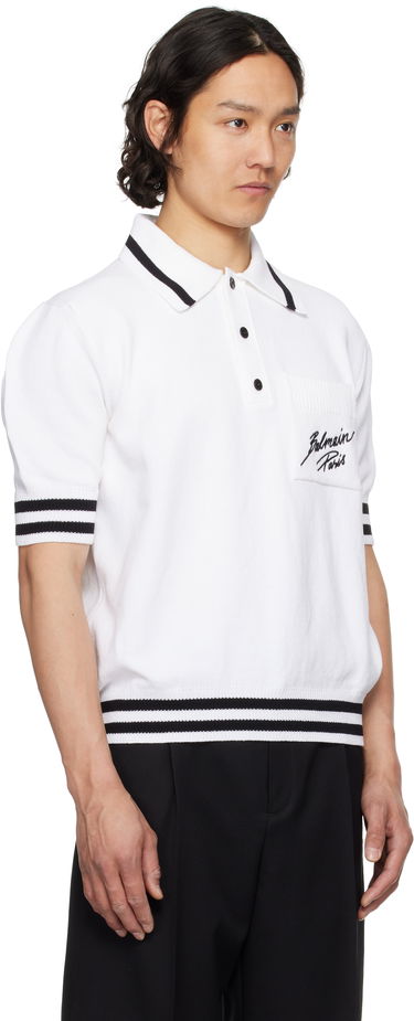 Polo tričko Balmain Balmain Logo Knit Polo Biela | EH0GB046KI49, 1
