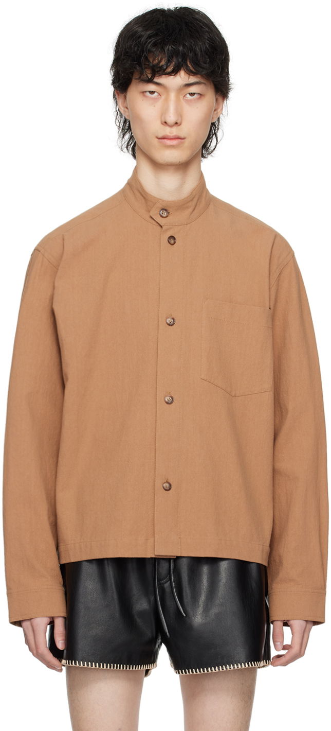 Košeľa Nanushka Band Collar Long Sleeve Shirt Hnedá | NM24SSSH00179, 0
