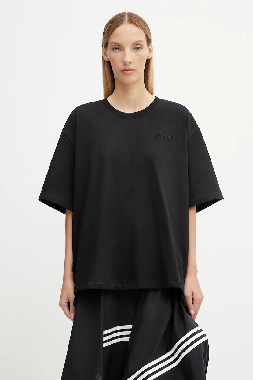 Tričko GANNI GANNI Heavy Cotton Drop Shoulder Open Back T-Shirt Čierna | T4168