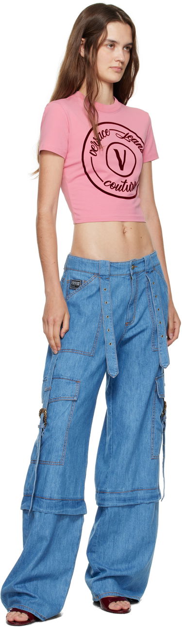 Crop Top Versace Couture V-Emblem Slim-Fit T-Shirt Ružová | E79HAHE04_ECJ02E, 3