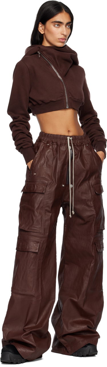 Mikina Rick Owens Concordians Micro Mountain Cropped Asymmetric Zip Hoodie Hnedá | DS02E7237 F, 3