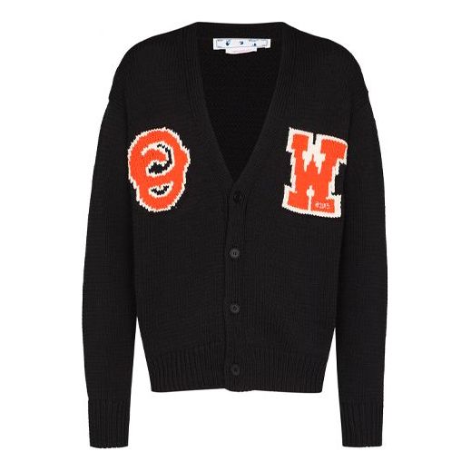 Off-White Logo Intarsia V-Neck Knit Cardigan