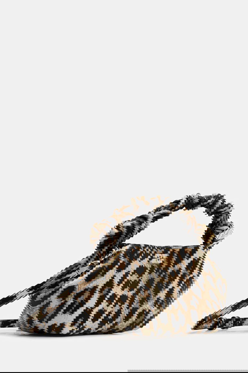 Kabelka GANNI Leather Bou Bag Mini Leopard Print with Braided Handle Rôznofarebný | A6948, 1