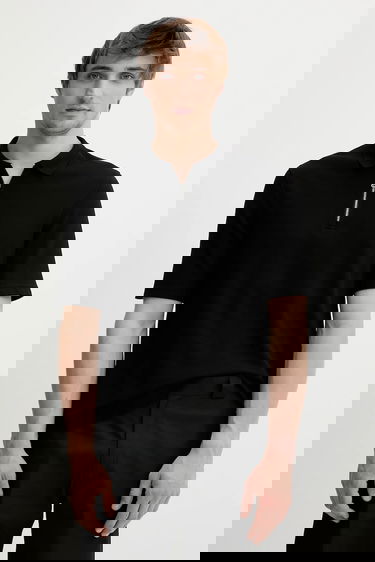 Polo tričko Samsoe Samsoe SAMAC Zippered Polo Shirt Čierna | M25200033, 0