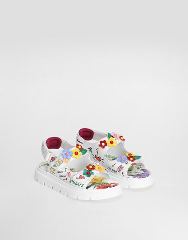 Doplnky Dolce & Gabbana Dolce & Gabbana Calfskin Sandals with Flower Appliqués Biela | D11127AU458HA5KU, 1
